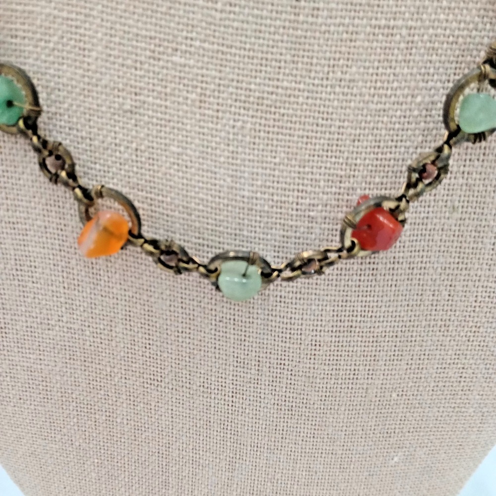 Axcess (Liz Claiborne) XC Artisan Multi Color Stone Necklace Bronze Tone 16–18" - Picture 4 of 8